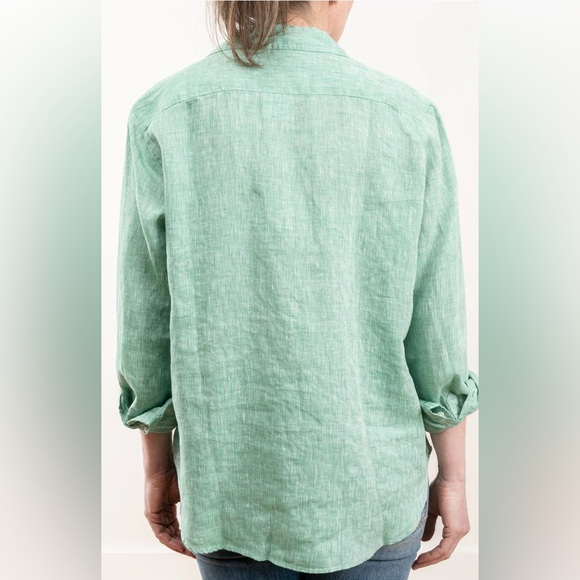 Frank & Eileen green Beachy, coastal Linen Shirt button down shirt. Sz M. - Picture 4 of 17